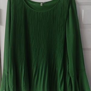 Cato Green Pleated Long Sleeve Blouse
